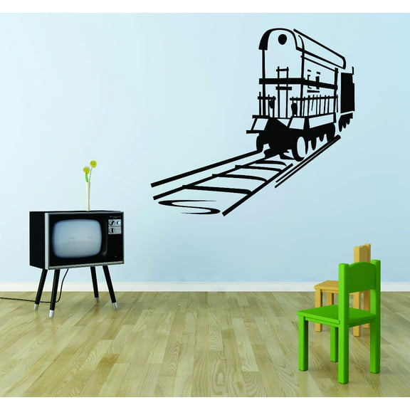 Custom Wall Decal Sticker : Toy Train On Tracks Silhouette 14x28"