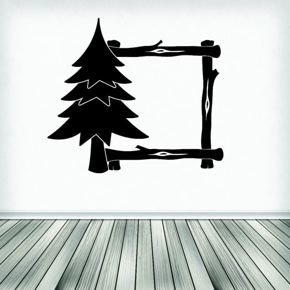 Custom Wall Decal Sticker : Tree Frame Log Cabin 12x18 Inches