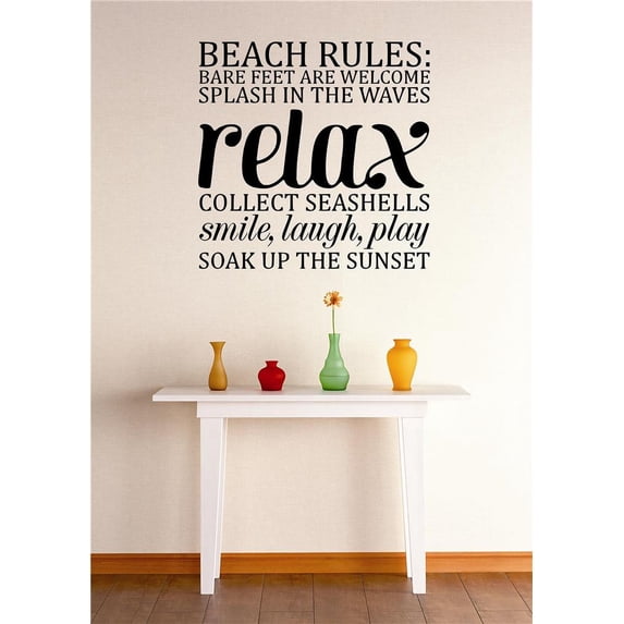 Custom Wall Decal Sticker : beach rules : Relax Bare Feet are welcome Splash In The Waves Quote Design Mural 16x16"