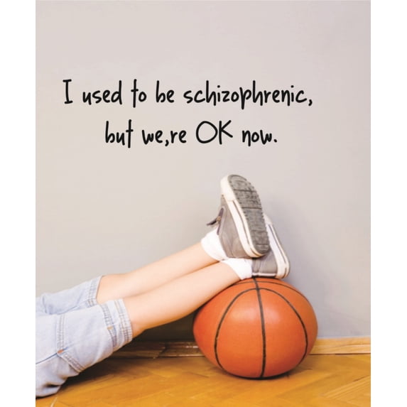 Custom Wall Decal Used to be schizophrenic but we're ok Now - Funny Quote Wall Car Sticker Vinyl Wall Decal 8 X 30 Inches