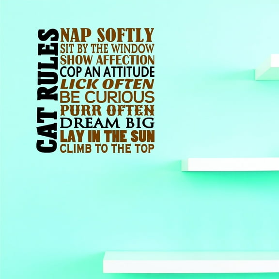 Custom Wall Decal Vinyl : Cat Rules Nap Sit By The Window Cop An Attitude Lick Be Curious Purr Lay In The Sun 14 X 28