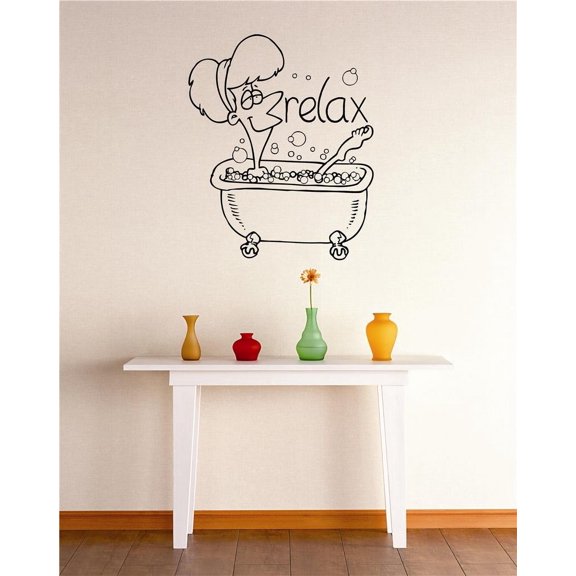 Custom Wall Decal Vinyl Sticker : Cartoon Relax Bathroom Tub Bath Stylish Decor Mural 12x18"