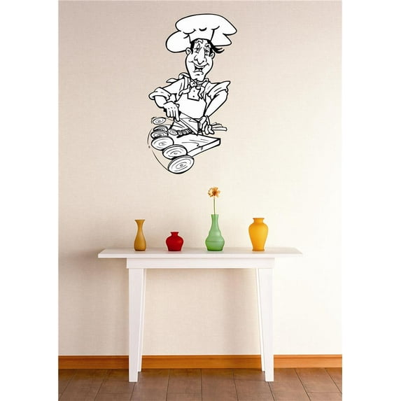 Custom Wall Decal Vinyl Sticker : Chef Cooking Kitchen Stylish Decor Picture Art Peel & Stick Mural 12x18 Inches