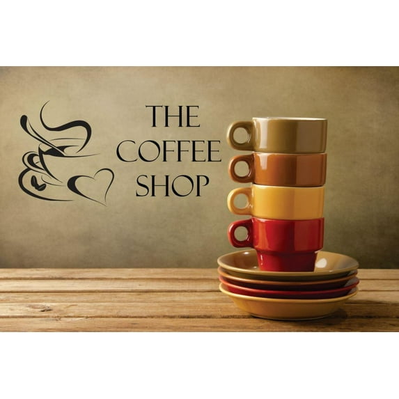 Custom Wall Decal Vinyl Sticker : Coffee Shop Heart Design Kitchen Stylish Mural 20x30"
