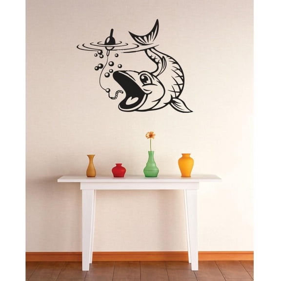 Custom Wall Decal Vinyl Sticker : Fishing Hook Bass Mural 12x12"