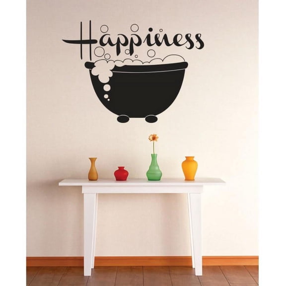 Custom Wall Decal Vinyl Sticker : Happiness Bubble Bath Image Quote Mural 16x16"