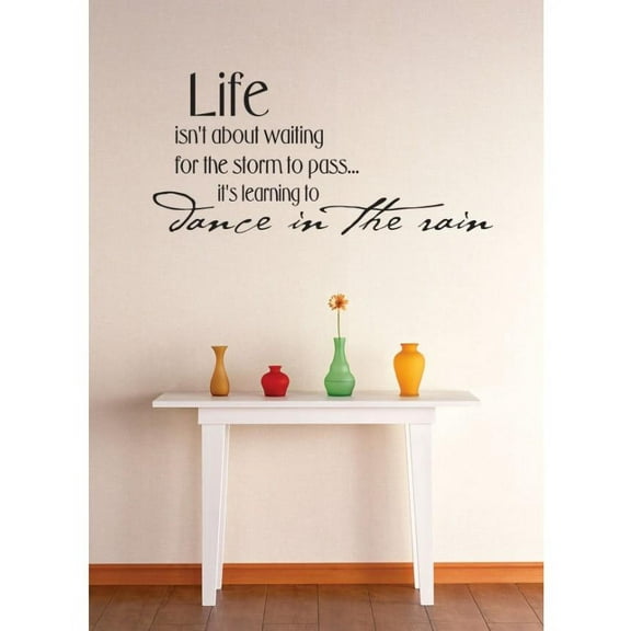 Custom Wall Decal Vinyl Sticker : Life Isnt About Waiting For The Storm To Pass... Its Learning To Dance In The Rain Quote Mural 12x18"