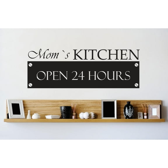 Custom Wall Decal Vinyl Sticker : Moms Kitchen Open 24 Hours Quote Bedroom Bathroom Living Room Mural : 14 X28" -