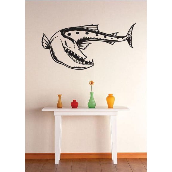 Custom Wall Decal Vinyl Sticker : Scary Fish Image Bedroom Bathroom Living Room Mural : 10 X20" -