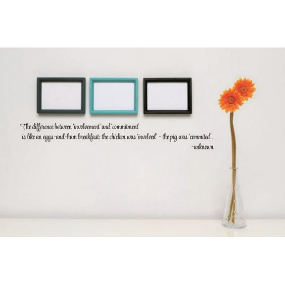 Custom Wall Decal Vinyl Sticker : difference between 'involvement' & 'commitment' is like an eggs-&-ham breakfast Quote 6 x 30
