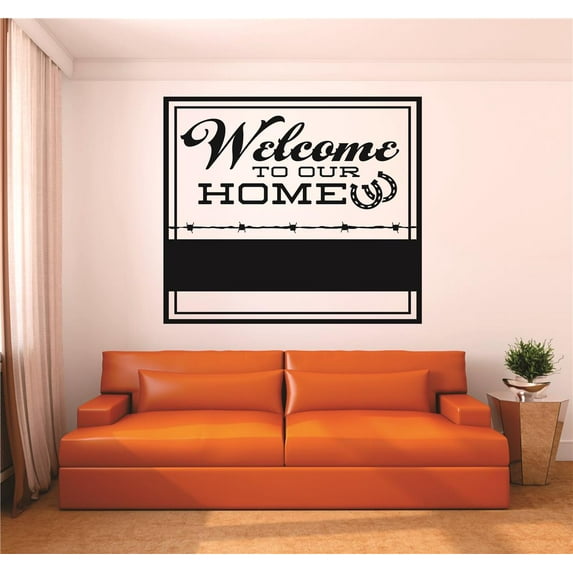 Custom Wall Decal : Welcome To Our Home Horseshoe Cowboy Cowgirl Sign Living Room Kitchen Home Decoration 12x12"