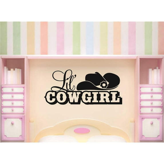 Custom Wall Decal : Western Lil Cowgirl Flower Cowboy Hat 20x40"