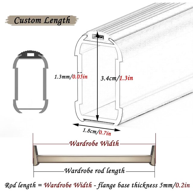 Custom Wall Mount Closet Rod With Flange, Heavy Duty Clothing Rods For