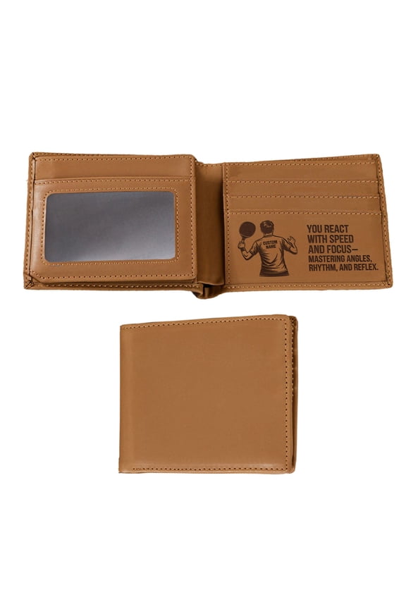 Custom Wallet for Table Tennis Player, Engraved Gift for Men Who React with Speed, For Husband, Brother, Christmas or Sports League Gift, Leather Wallet, Mens Wallet, Gift for Men