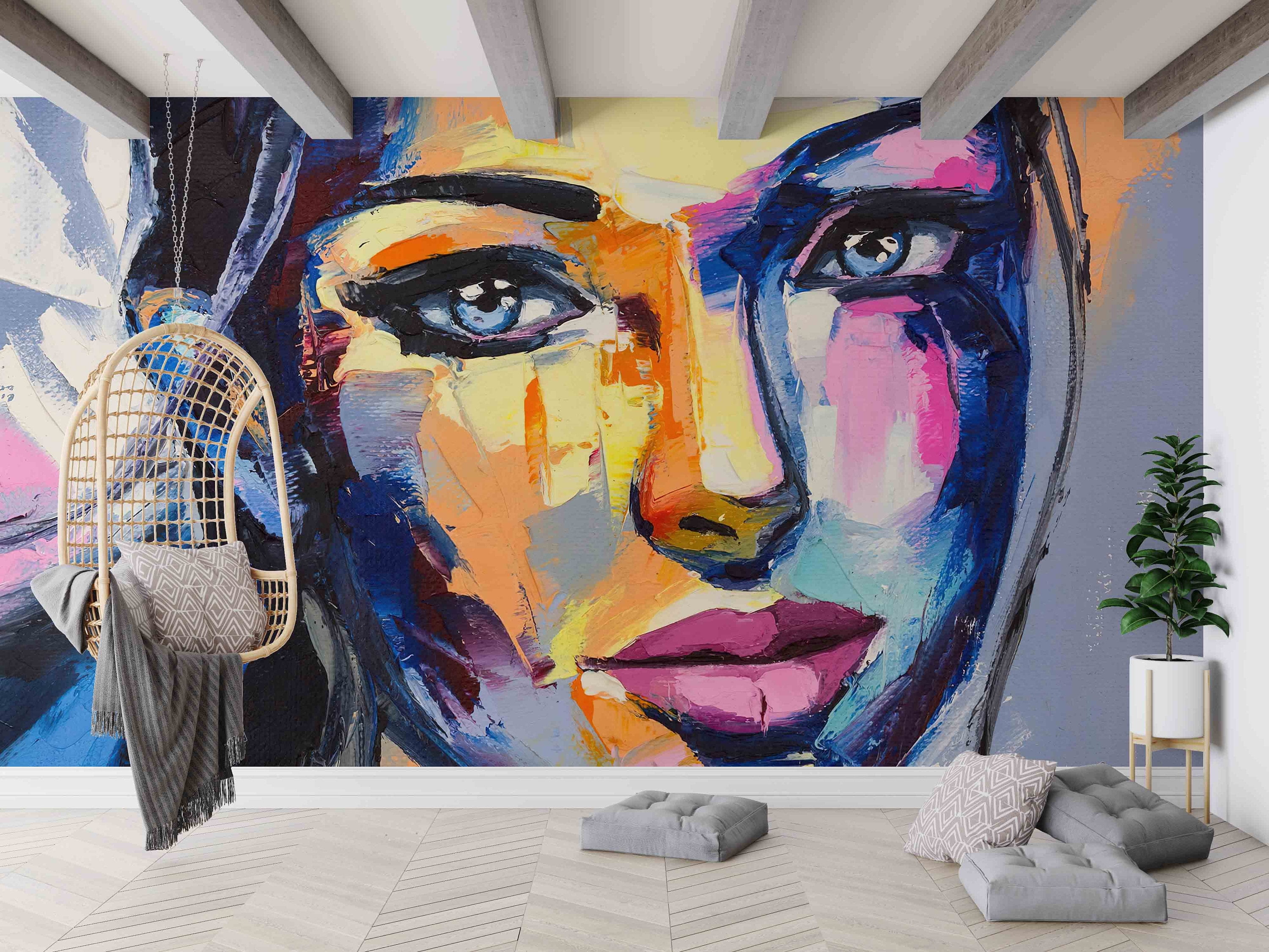 Custom Wallpaper, Bright Wallpaper, Wallpaper Wall Art, Woman Portrait