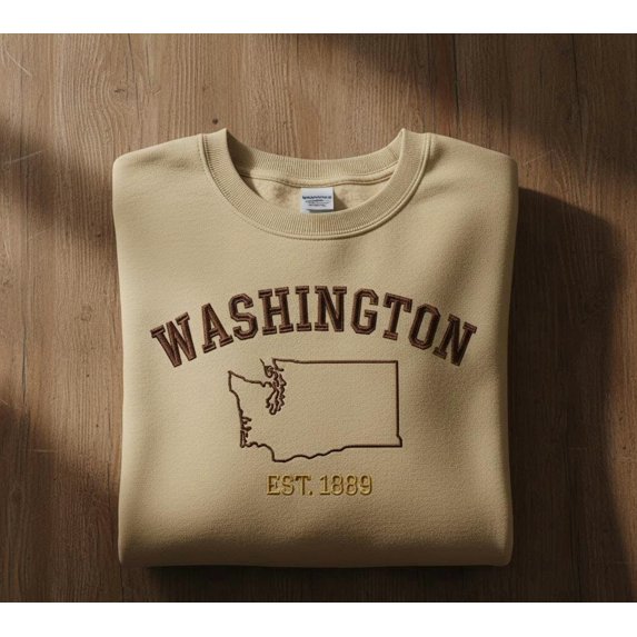 Custom Washington State Embroidered Sweatshirt, Vintage Collegiate Crewneck, Personalized State Pride Sweater Gift