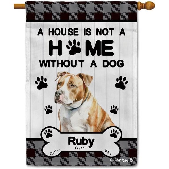 Custom Watercolor American Staffordshire Terrier Dog Decor House Flag for Outside a House Is Not a Home without a Dog Paws Buffalo Plaid Yard Flag Banner Double Side 28X40 Inch