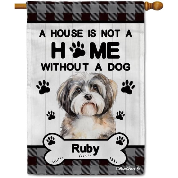 Custom Watercolor Havanese Dog Decor House Flag for Outside a House Is Not a Home without a Dog Paws Buffalo Plaid Yard Flag Banner Double Side 28X40 Inch