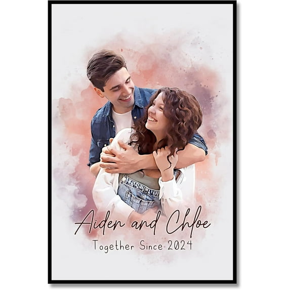Custom Watercolor Portrait Canvas Wall Art for Couple, Personalized Picture Frames for Couples, Couples Wall Decor Bedroom, Customized Gifts for Boyfriend Girlfriend Valentines Day Anniversary