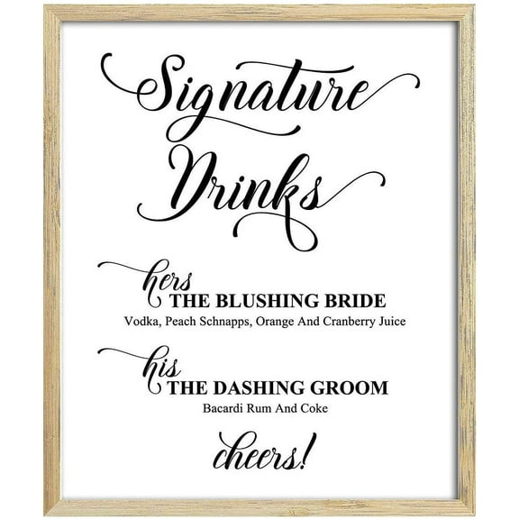 Custom Wedding Bride And Groom Signature Drinks Menu Personalised Party Print Bar Menu Sign, Drinks Bar Menu Signage