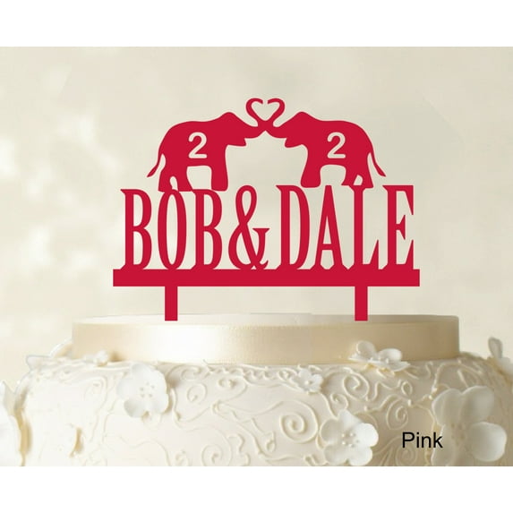 "Custom Wedding Cake Topper Personalized Pink Cake Topper Color Option Available 5""-7"" Inches Wide"