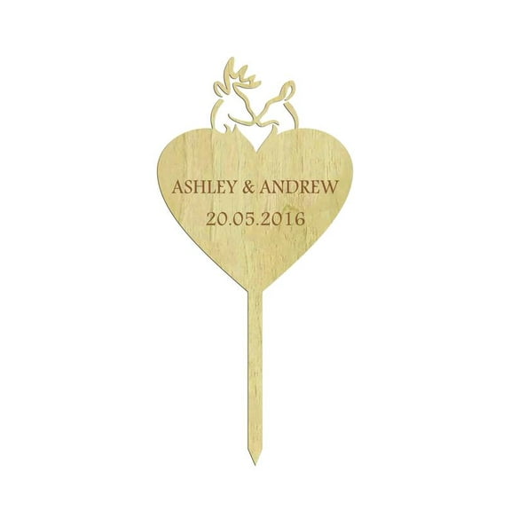 Custom Wedding Cake Topper With Heart Personalized Rustic Wood Engraved Cake Topper Cake Decoration 5" Inches Wide