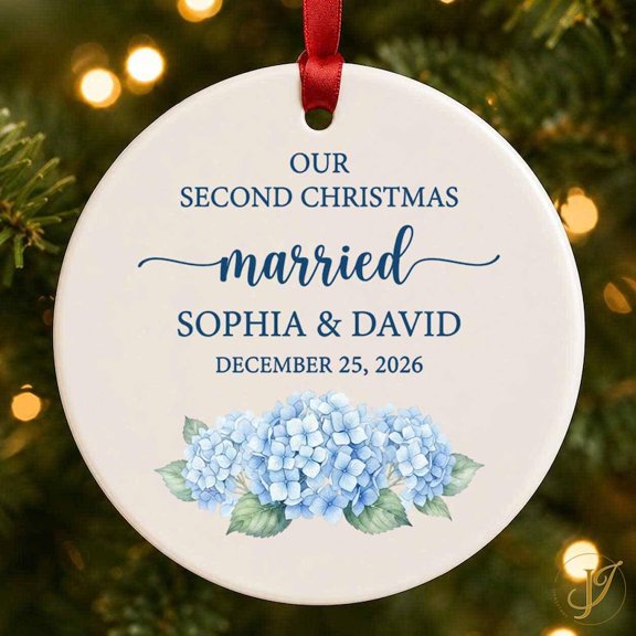 Custom Wedding Christmas Ornament, Personalized Couple Names and Special Date, Marriage Keepsake, Holiday Tree Decor and Anniversary Gift for Partners