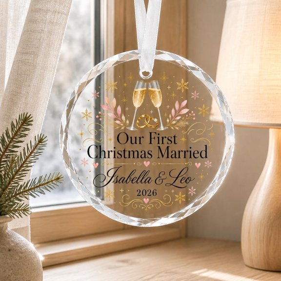 Custom Wedding Crystal Christmas Ornament with Custom Couple Names and Date, Custom Wedding Ornament, Christmas Tree Decor and Marriage Keepsake for Couples, Partners or Anniversary Celebrations