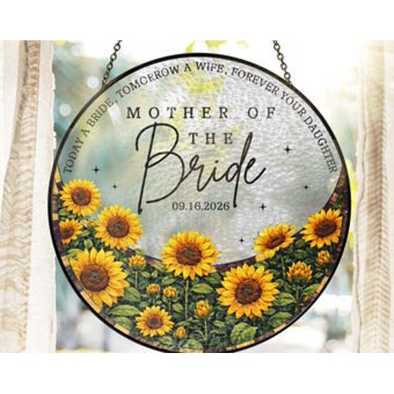 Custom Wedding Gift Mother Of The Bride Glass Suncatcher, Wedding Gift Mom, Engagement MOB MOG Gift Window Decor, Bride Mom, 3.5 in