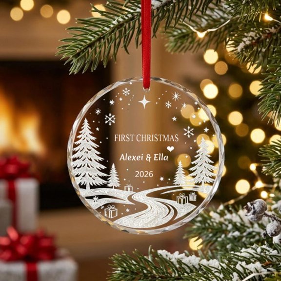 Custom Wedding Photo Glass Ornament with Custom Couple Names and Special Date, Wedding Keepsake, Christmas Tree Decor and Anniversary Gift for Couples, Partners, Newlyweds or Marriage Celebrations