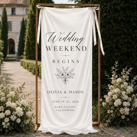 Custom Wedding Satin Welcome Banner, Personalized Event Sign, Ceremony Entrance Display