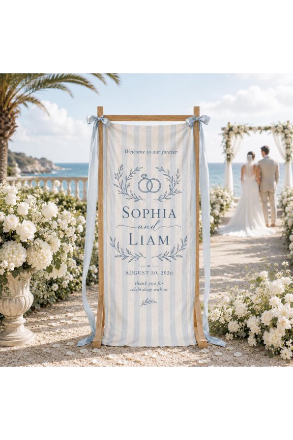 Custom Wedding Welcome Banner, Personalized Cotton Linen Fabric Sign for Couple Names, Ceremony and Reception Decor