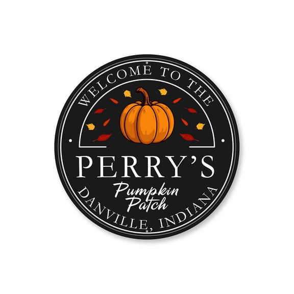 Custom Welcome To Family Pumpkin Patch Round Aluminum Metal Decor Sign - 12" Round