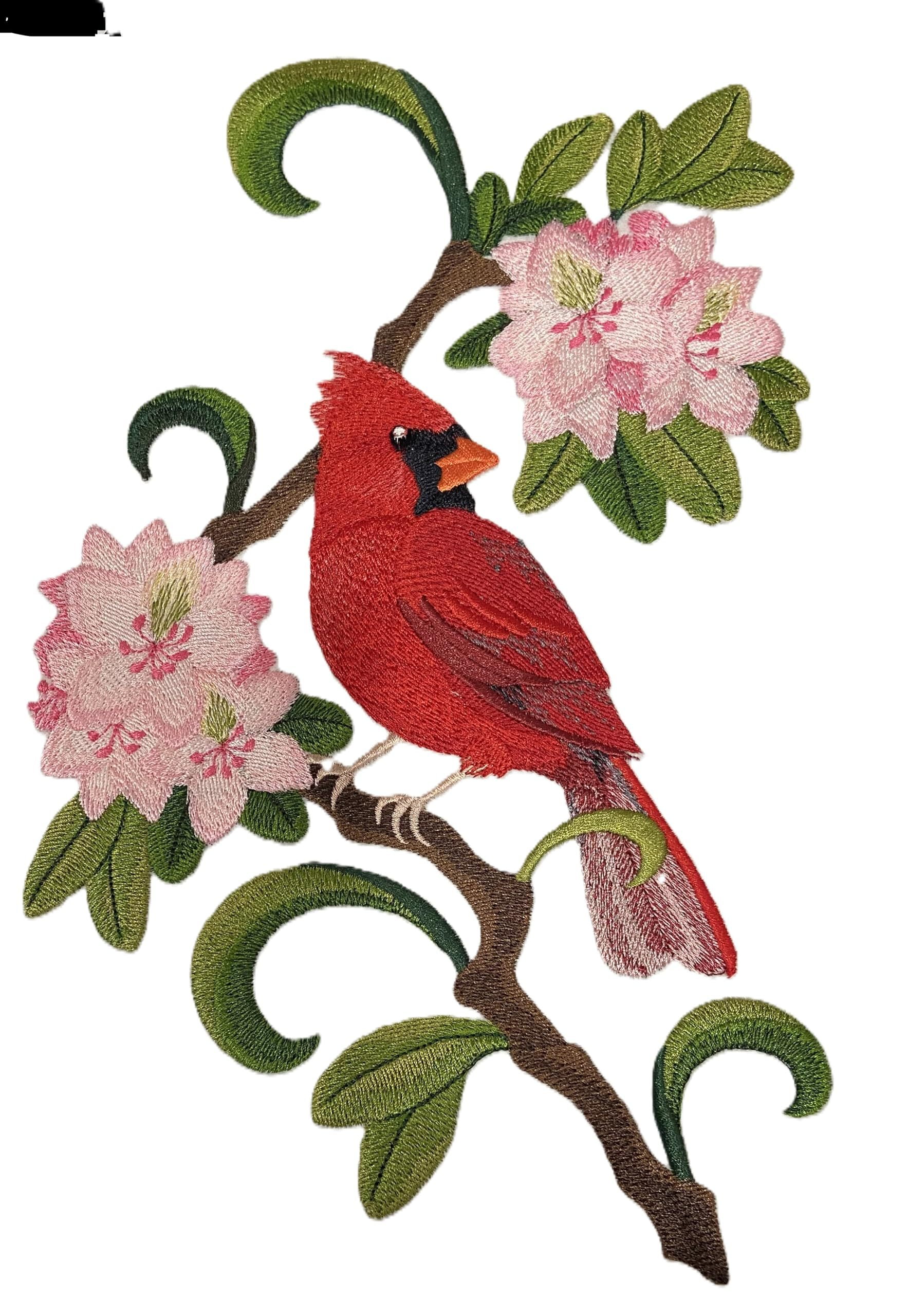 Custom West Virginia Cardinal and Rhododendron Bird Embroidery Iron On/Sew Patch - Beyond Vision (7" x 11")