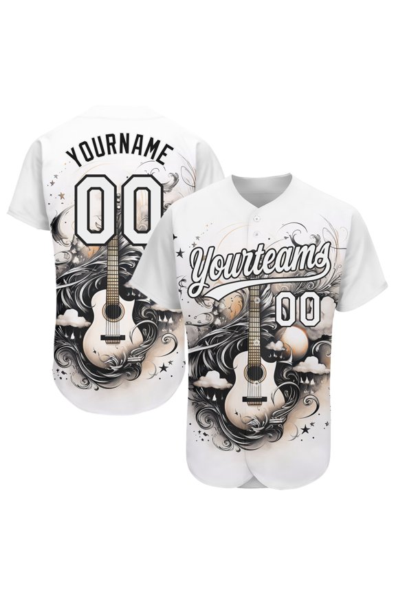 Custom White Black 3D Pattern Design Music Festival Digital Art For Guitar Music And Sound