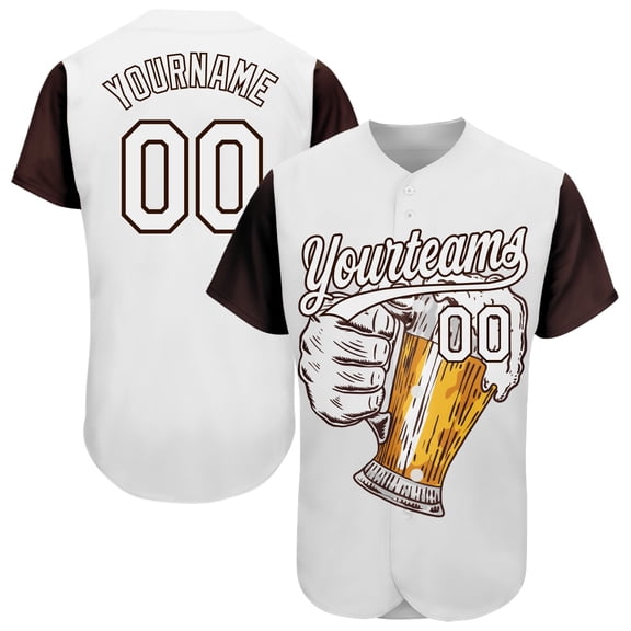 Custom White Brown 3D Pattern Design Beer Festival Authentic Baseball Jersey - Hot Sale 20