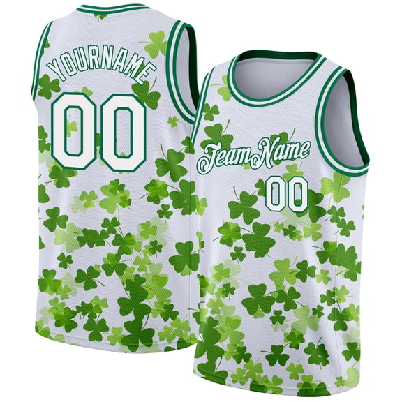 Custom White Kelly Green 3D Pattern Design St. Patrick's Day Authentic Basketball Jersey -