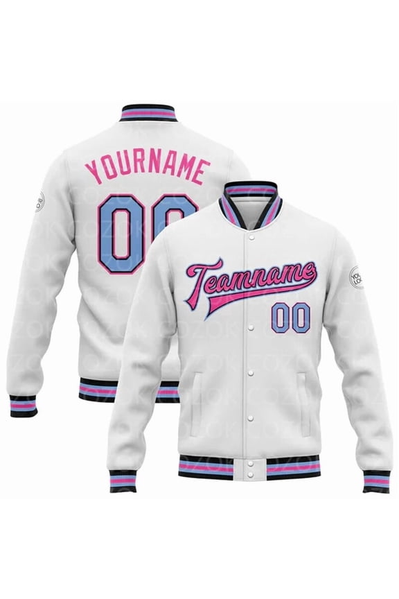 Custom White Miami 3D Printed Baseball Button Jacket Bomber Full-Snap Varsity Letterman Ja