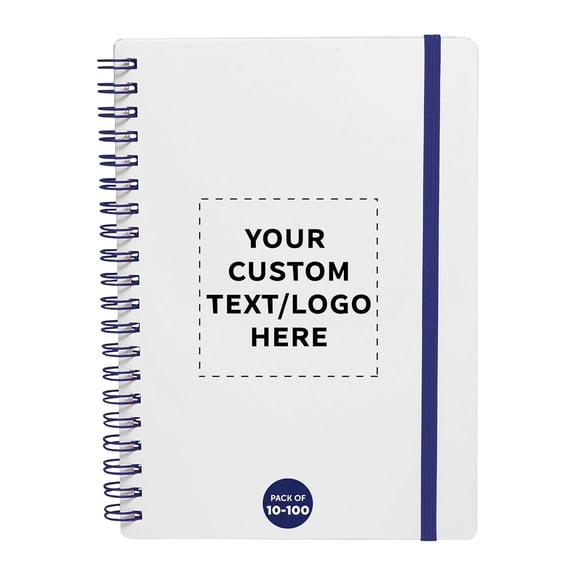 Custom White Spiral Notebook with Elastic Band  80 Lined Pages, Recycled Paper
