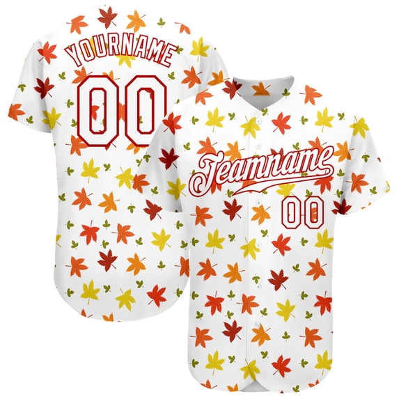 Custom White White-Red 3D Pattern Design Autumn Leaves Authentic ...