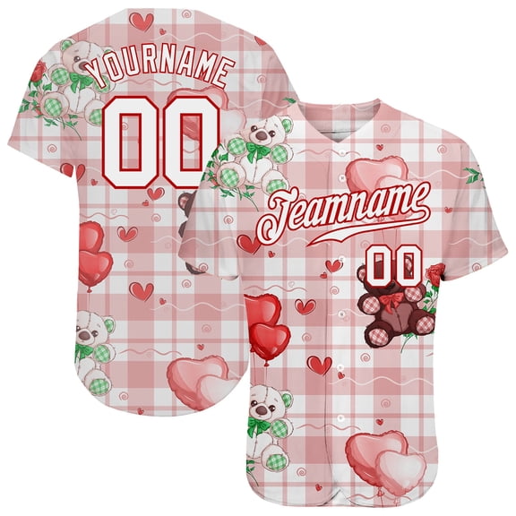 Custom White White-Red 3D Pattern Design Teddy Bears Authentic Baseball Jersey - Hot Sale