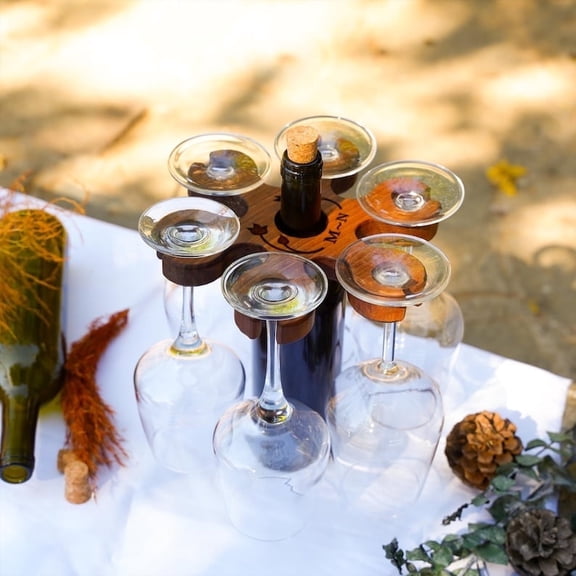 Custom Wine Glass Holder for 6 Handmade Walnut Wine Caddy with Personalized Engraving