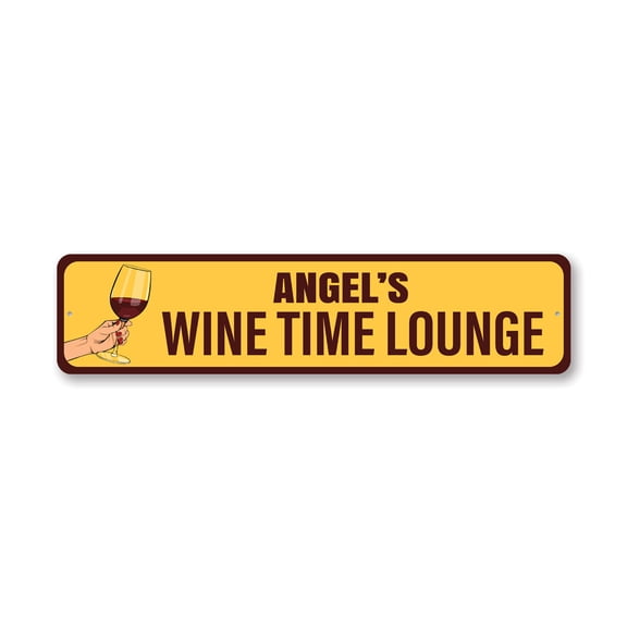 Custom Wine Time Lounge Aluminum Metal Decor Sign - 4x18 inches