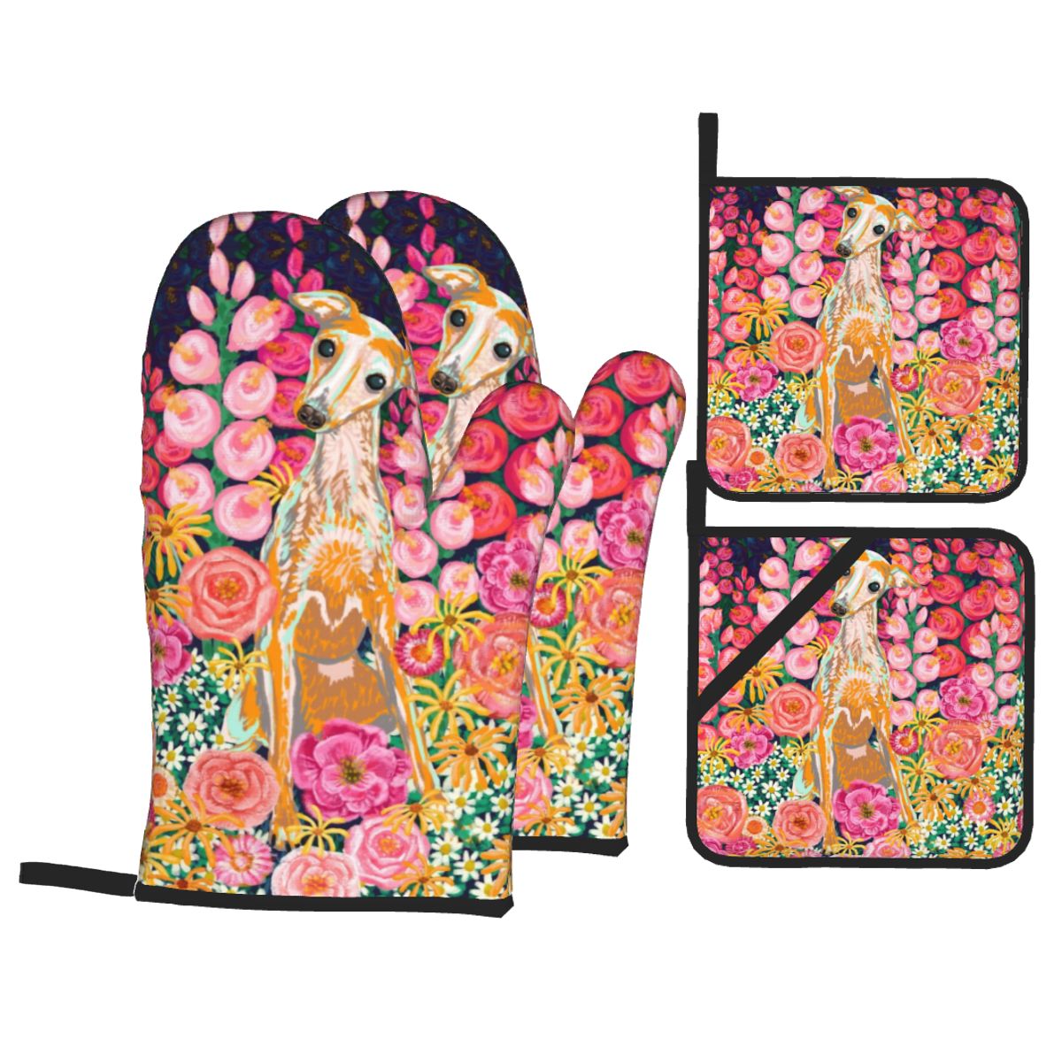 Custom Winter Hound Oven Mitts and Pot Holders for Kitchen Sets