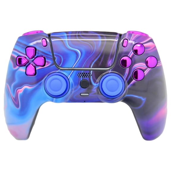 Custom Wireless Controller Compatible with PS5 - Multiple Designs Available (Blue & Purple Swirl W/Purple Chrome)