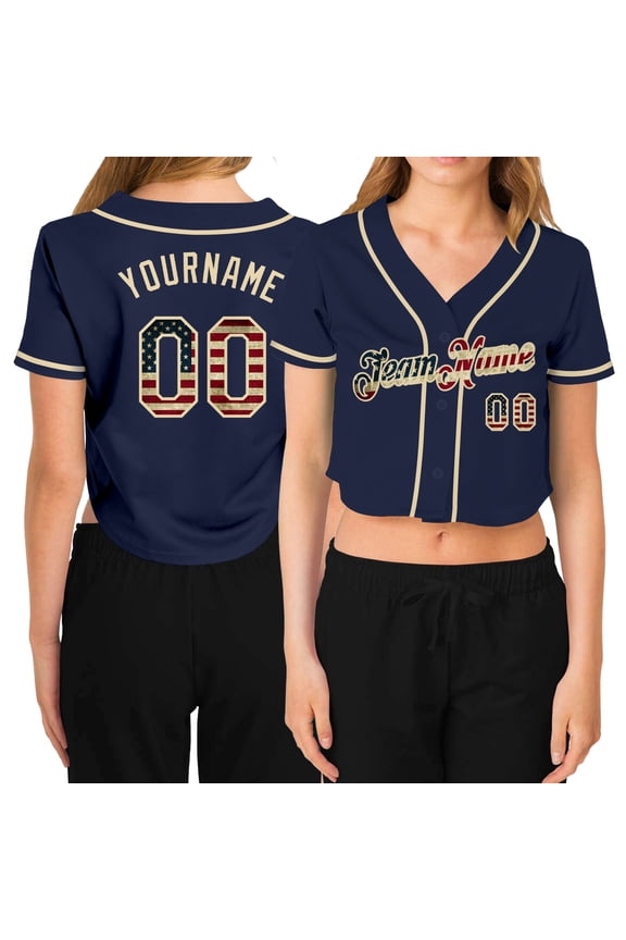 Custom Women's Navy USA Cream V-Neck Cropped Baseball Jersey - Hot Sale 2026