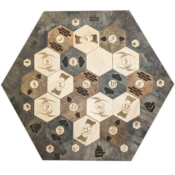 Custom Wood Settler Game Board - 2-4 Players | Main Board Ebony Frame | Compatible with Catan