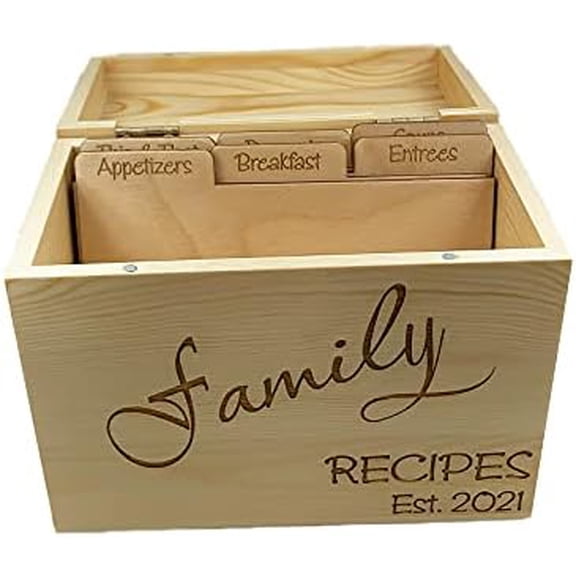 Custom Wooden Family Recipe Box Personalized Including Wood Recipe Card Dividers$$Home Decor, Kitchen, & Other