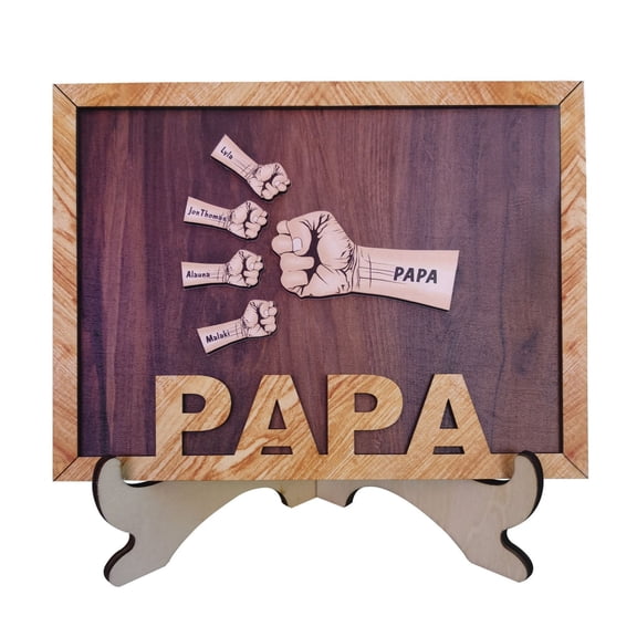 Custom Wooden Plaque Gifts for Fathers Day and Fathers Birthay, Personalized Custom Dad and Children Fist Bumps and Names (1-8 Fists and Names), 11.8'' X 8.8''.