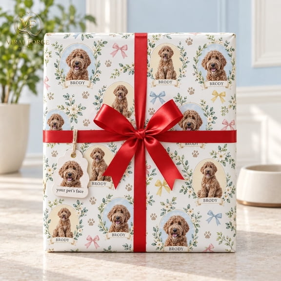 Custom Wrapping Paper Dog Photo Pattern Paper Gift Wrap for Christmas and Birthday Occasions